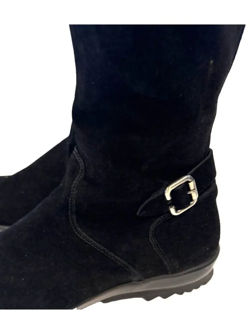 La Canadienne Women's Black Suede Knee High Double Buckle Riding Boots Size 11